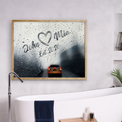 Personalized Couple Rainy Window Poster - Anniverary Gift Idea For Couple - Custom Name And Year