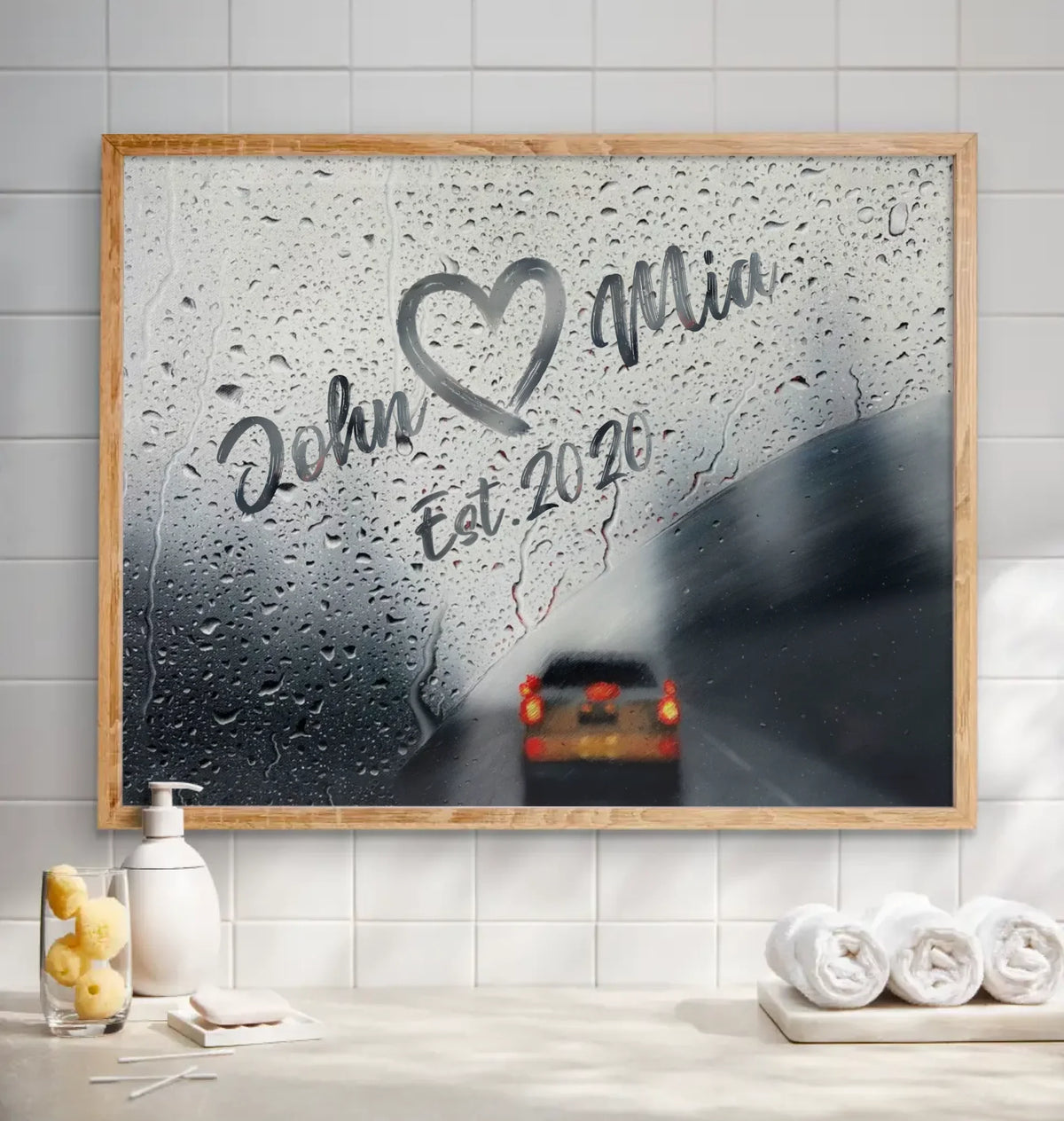 Personalized Couple Rainy Window Poster - Anniverary Gift Idea For Couple - Custom Name And Year