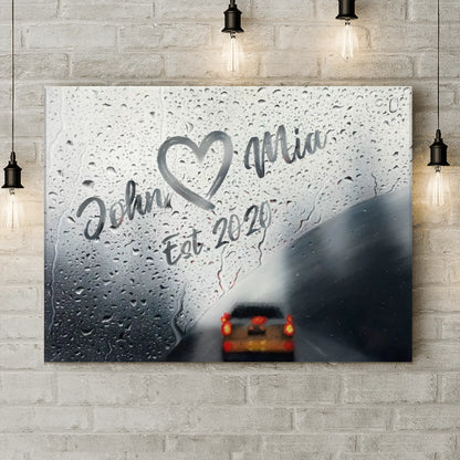 Personalized Couple Rainy Window Canvas - Anniverary Gift Idea For Couple - Custom Name And Year