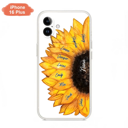 Custom Personalized Sunflower Grandma Phone Case -Upto 9 Kids - Mother's Day Gift Idea for Mom/Grandma