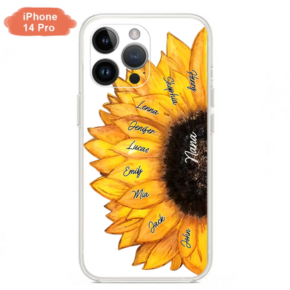 Custom Personalized Sunflower Grandma Phone Case -Upto 9 Kids - Mother's Day Gift Idea for Mom/Grandma