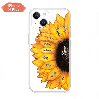 Custom Personalized Sunflower Grandma Phone Case -Upto 9 Kids - Mother's Day Gift Idea for Mom/Grandma