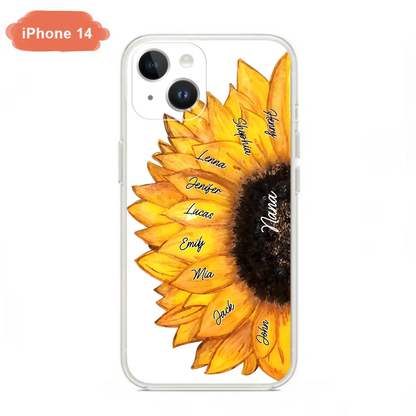 Custom Personalized Sunflower Grandma Phone Case -Upto 9 Kids - Mother's Day Gift Idea for Mom/Grandma