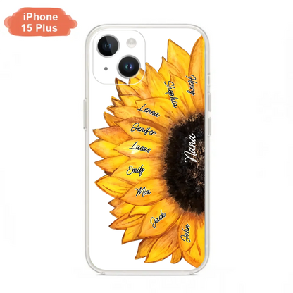 Custom Personalized Sunflower Grandma Phone Case -Upto 9 Kids - Mother's Day Gift Idea for Mom/Grandma