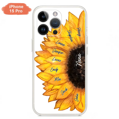 Custom Personalized Sunflower Grandma Phone Case -Upto 9 Kids - Mother's Day Gift Idea for Mom/Grandma