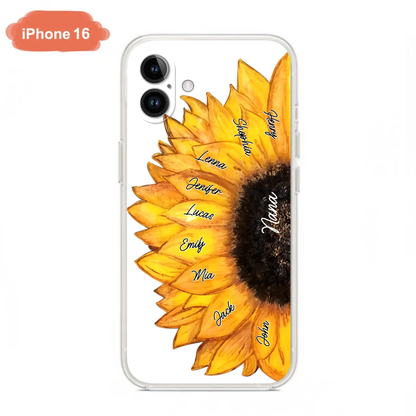 Custom Personalized Sunflower Grandma Phone Case -Upto 9 Kids - Mother's Day Gift Idea for Mom/Grandma