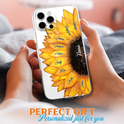 Custom Personalized Sunflower Grandma Phone Case -Upto 9 Kids - Mother's Day Gift Idea for Mom/Grandma