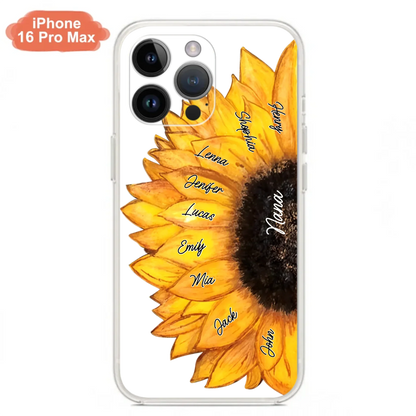 Custom Personalized Sunflower Grandma Phone Case -Upto 9 Kids - Mother's Day Gift Idea for Mom/Grandma