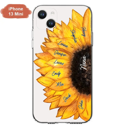 Custom Personalized Sunflower Grandma Phone Case -Upto 9 Kids - Mother's Day Gift Idea for Mom/Grandma