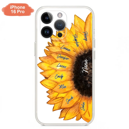 Custom Personalized Sunflower Grandma Phone Case -Upto 9 Kids - Mother's Day Gift Idea for Mom/Grandma