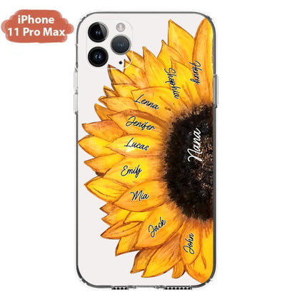 Custom Personalized Sunflower Grandma Phone Case -Upto 9 Kids - Mother's Day Gift Idea for Mom/Grandma
