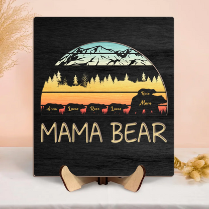 Personalized Mama Bear Wooden Art - Mother's Day/Birthday Gift For Mom - Up to 5 Kids