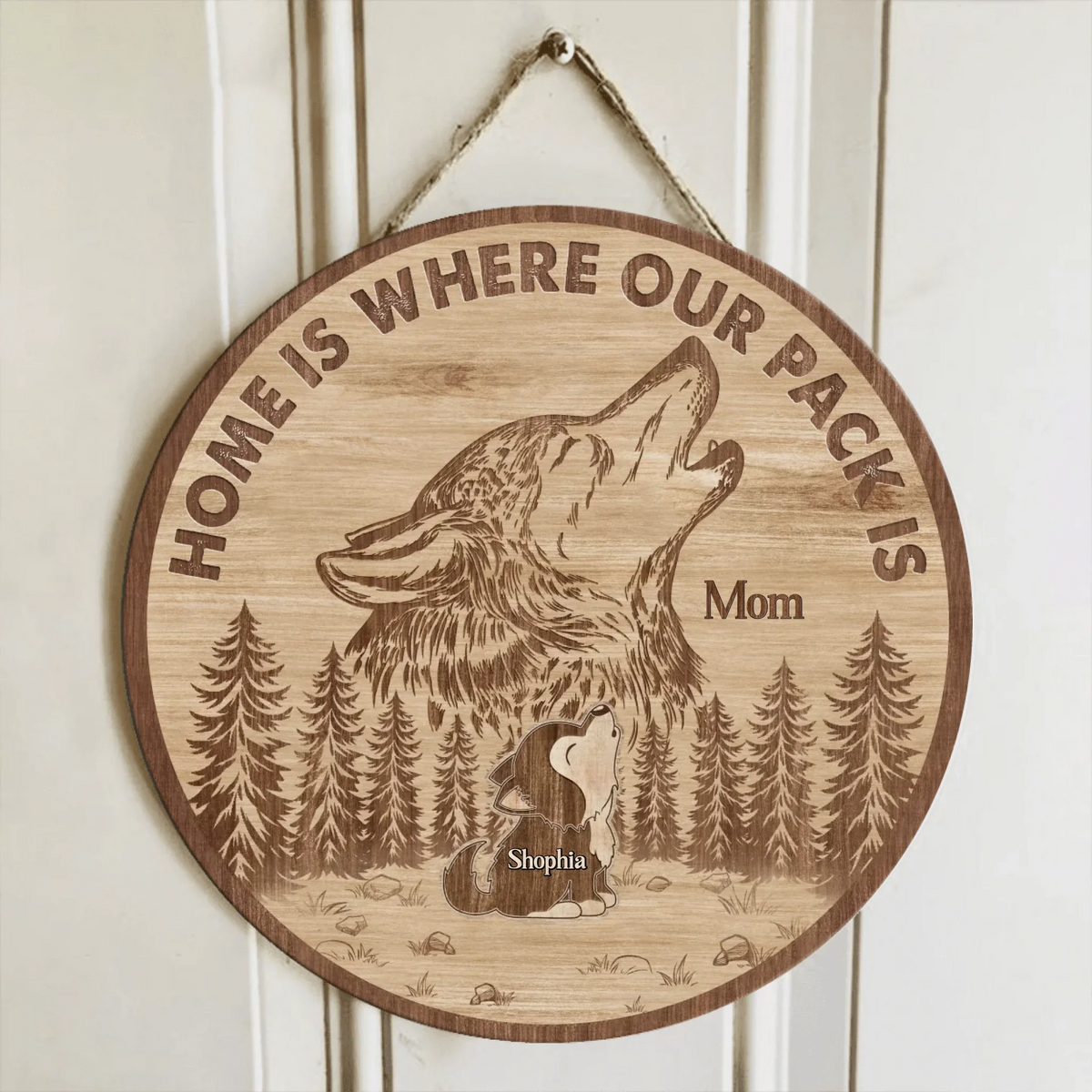 Personalized Wolf Mama Doorsign - Up to 4 Kids - Gift Idea For Mother's Day