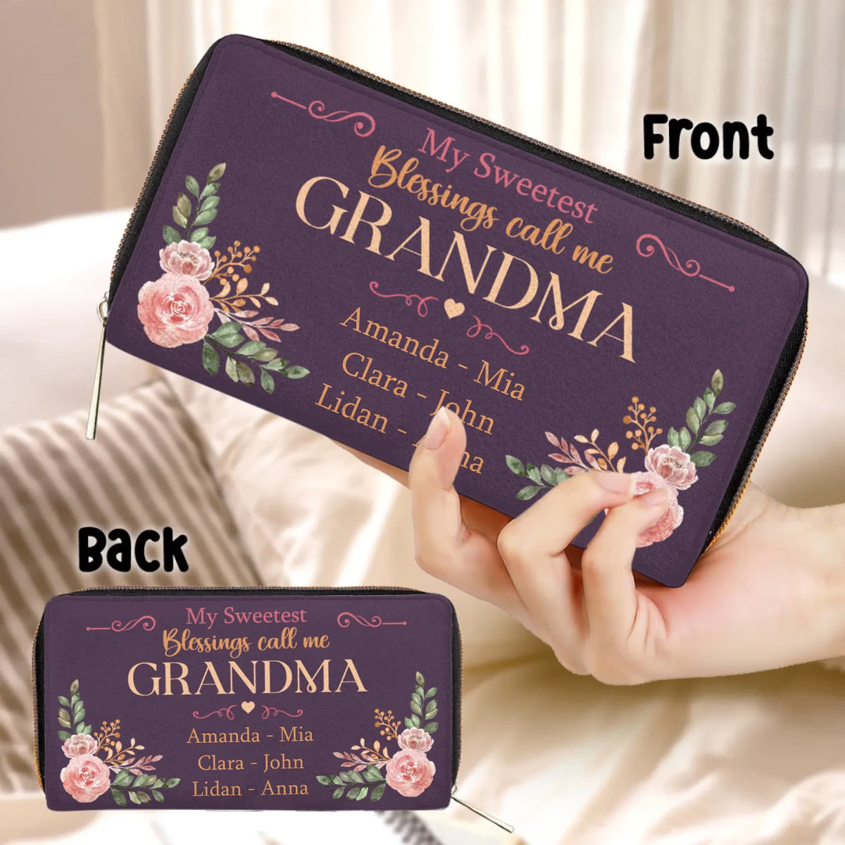 Personalized Mom/Grandma Long Wallet - Best Mother's Day Gift For Nana/Grandma/Mother