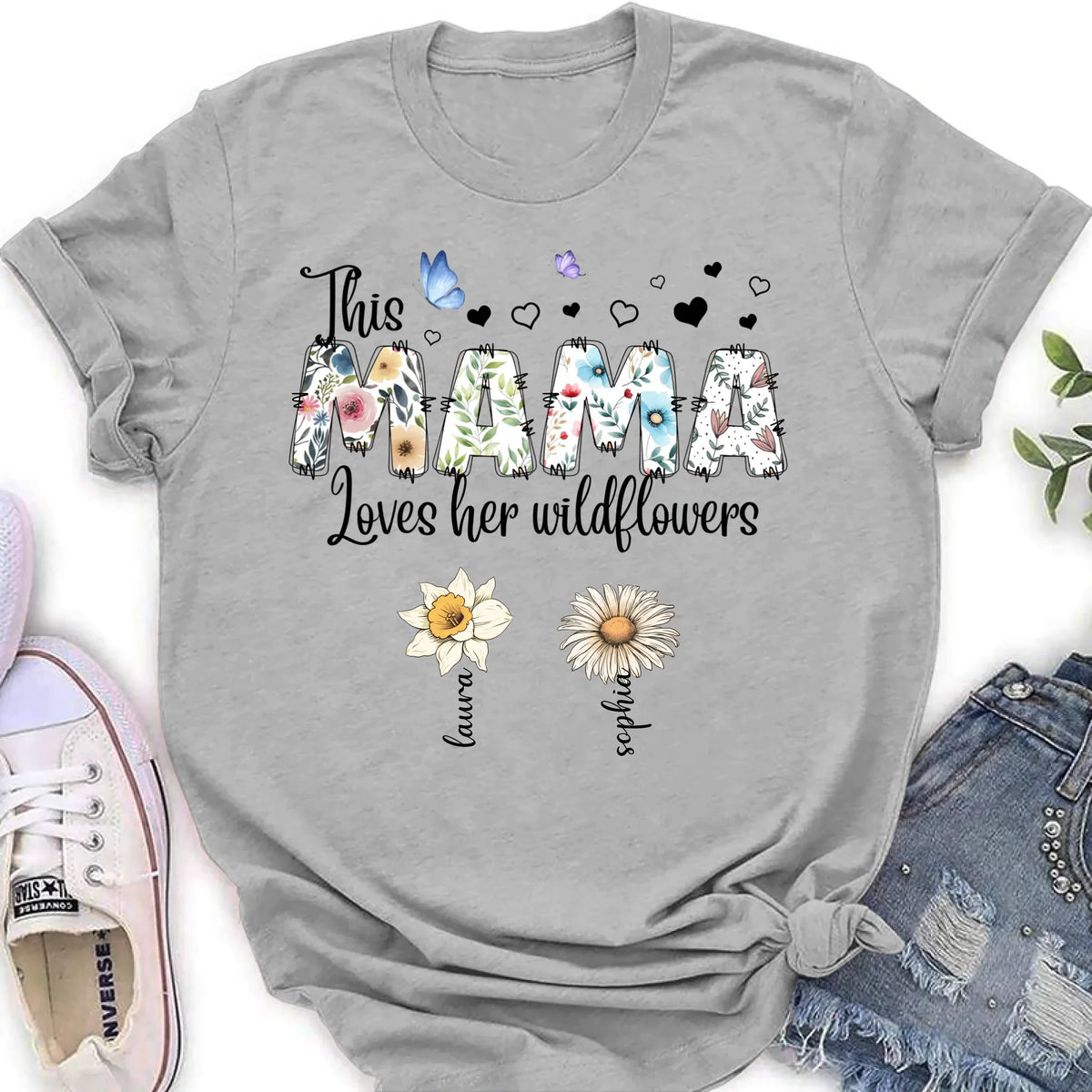 Personalized Mother Shirt/Hoodie - Up to 7 Kids - Mother's Day Gift Idea for Grandma/Mom - This Mama Loves Her Wildflowers