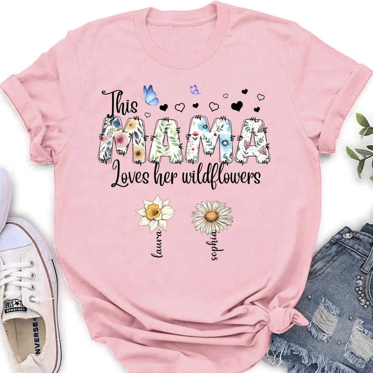 Personalized Mother Shirt/Hoodie - Up to 7 Kids - Mother's Day Gift Idea for Grandma/Mom - This Mama Loves Her Wildflowers