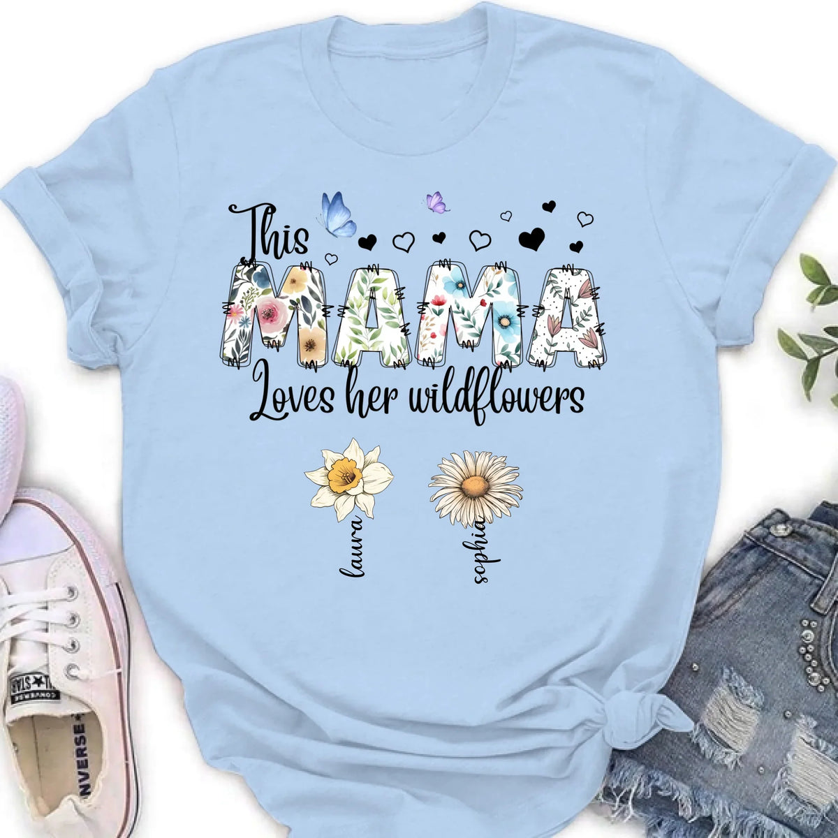 Personalized Mother Shirt/Hoodie - Up to 7 Kids - Mother's Day Gift Idea for Grandma/Mom - This Mama Loves Her Wildflowers