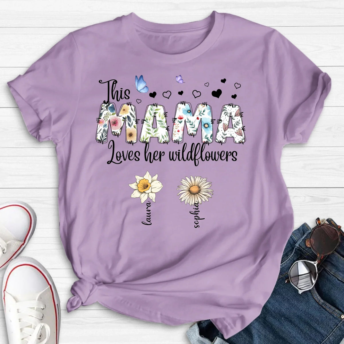 Personalized Mother Shirt/Hoodie - Up to 7 Kids - Mother's Day Gift Idea for Grandma/Mom - This Mama Loves Her Wildflowers
