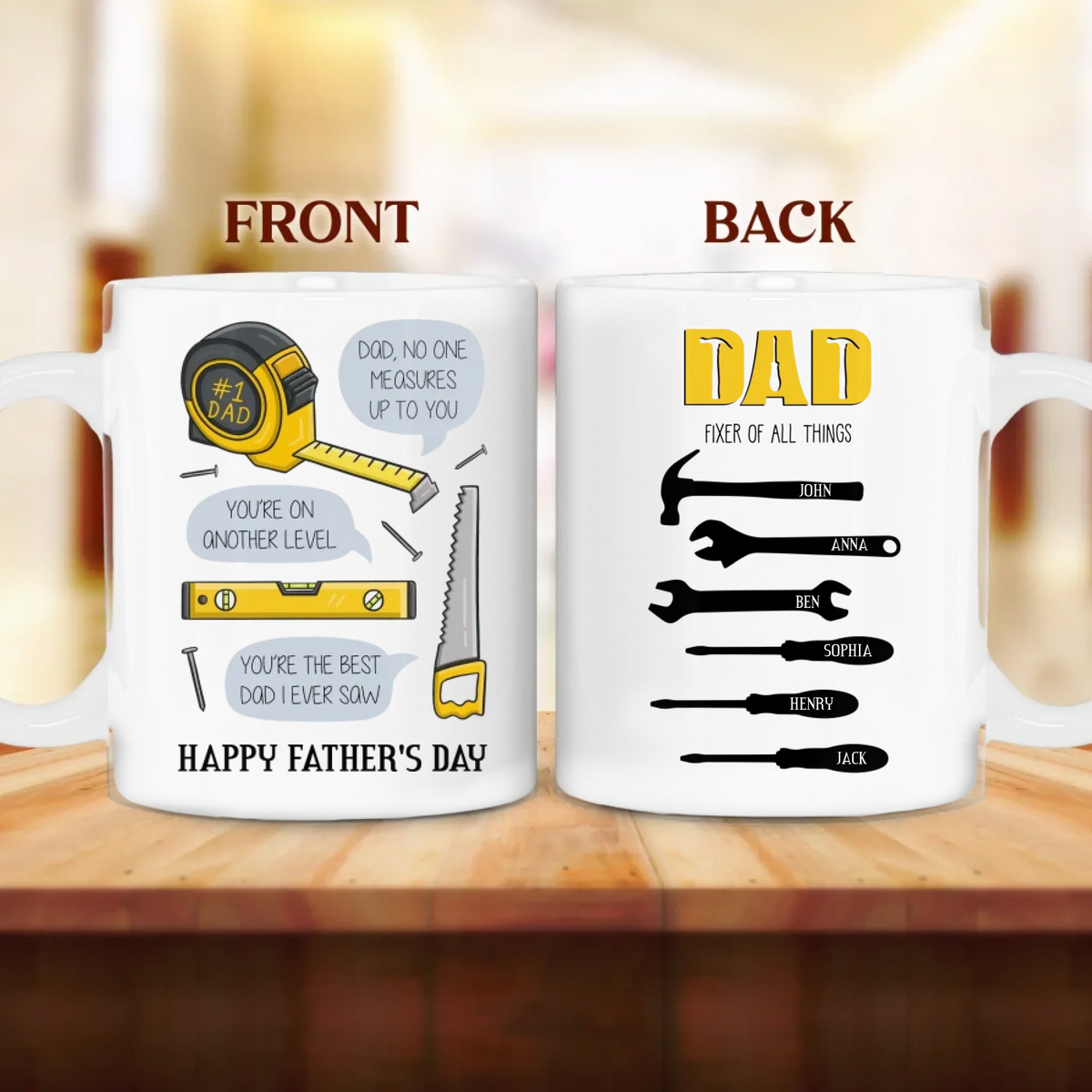 Personalized Happy Father's Day Mug Coffee | Dad Fixer Of All Things - Father's Day Gift Idea