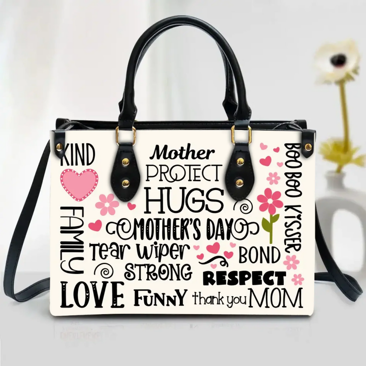 Mom PU Leather Handbag With Long Straps - Mother's Day Gift Idea