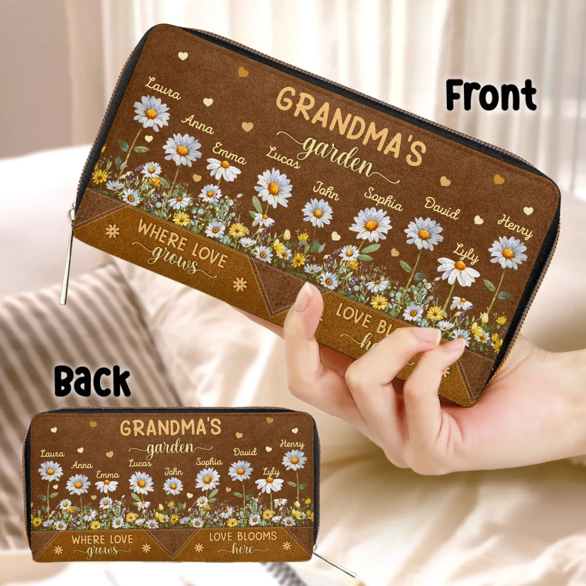 Personalized Grandma's Garden Long Wallet - Mother's Day Gift Idea - Up to 9 Kids