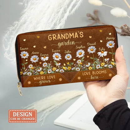 Personalized Grandma's Garden Long Wallet - Mother's Day Gift Idea - Up to 9 Kids