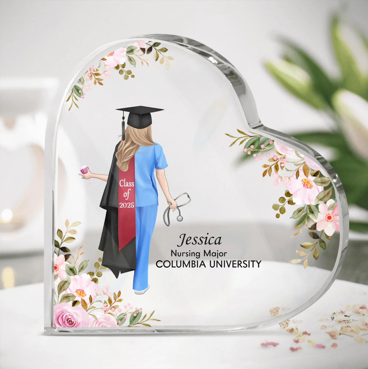 Personalized Nursing Graduation School Heart-Shaped Acrylic Plaque - Best Gift Idea For Nurse/Future Nurse - Class Of 2025