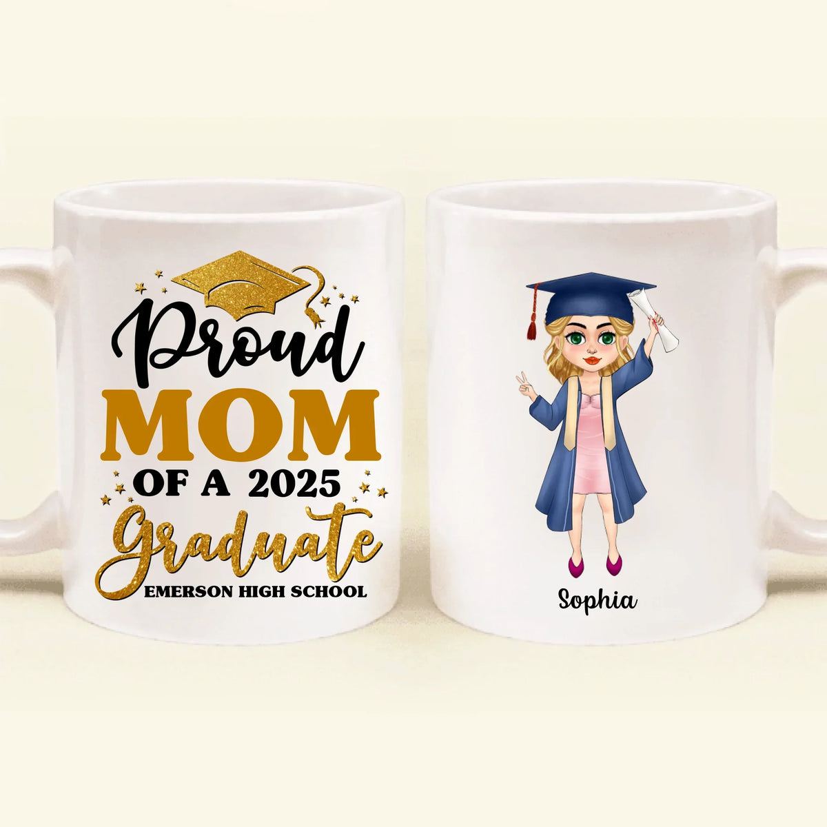 Personalized Proud Mom Of A 2025 Graduate Coffee Mug - Graduation Gift Idea For Family's Member