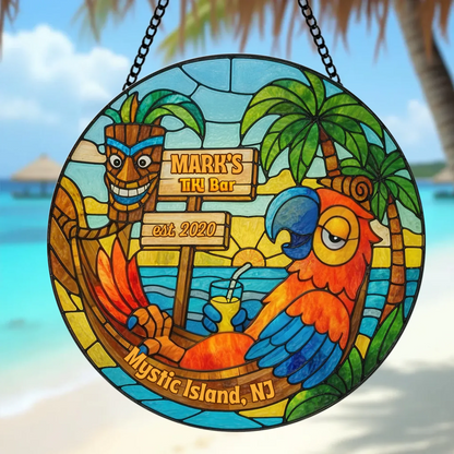 Personalized Tiki Bar Round Suncatcher - Summer Gift Idea for Family