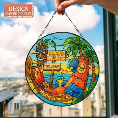 Personalized Tiki Bar Round Suncatcher - Summer Gift Idea for Family