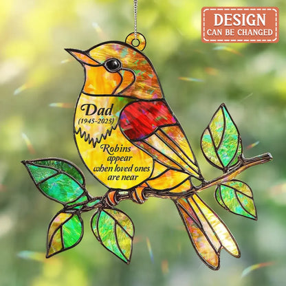 Personalized Memorial Robins Bird Colorful Suncatcher - Memorial Gift Idea - Robins Appear When Loved Ones Are Near