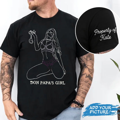 Personalized Spicy Couple Girlfriend Portrait Embroidered T-Shirt - Gift Idea For Boyfriend/ Husband