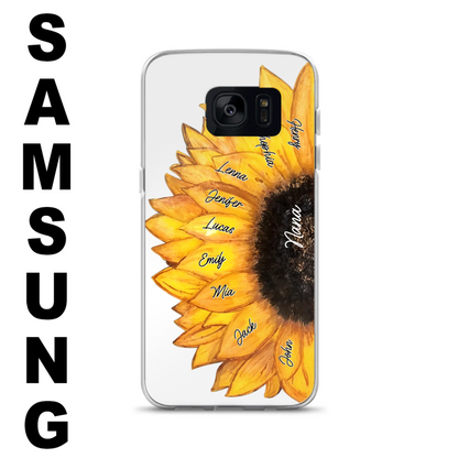 Custom Personalized Sunflower Grandma Phone Case -Upto 9 Kids - Mother's Day Gift Idea for Mom/Grandma