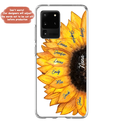 Custom Personalized Sunflower Grandma Phone Case -Upto 9 Kids - Mother's Day Gift Idea for Mom/Grandma