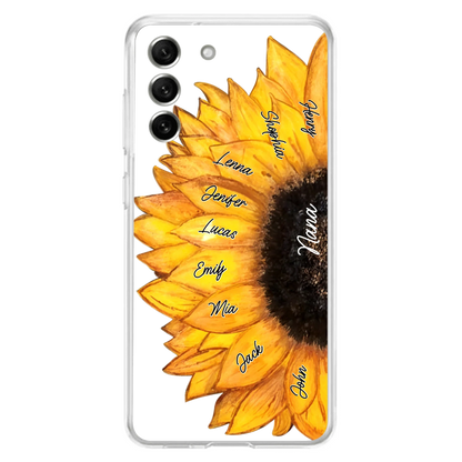 Custom Personalized Sunflower Grandma Phone Case -Upto 9 Kids - Mother's Day Gift Idea for Mom/Grandma