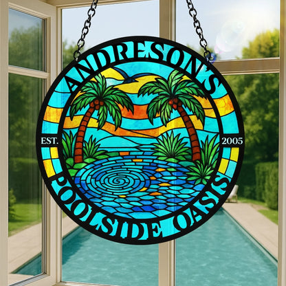 Custom Personalized Poolside Oasis Acrylic Suncatcher - Summer Gift Idea