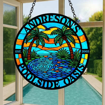 Custom Personalized Poolside Oasis Acrylic Suncatcher - Summer Gift Idea