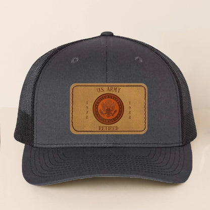 Custom Logo Veteran Retirement Gift Leather Patch Snapback Trucker Cap - Retirement/Veteran Gift For Dad