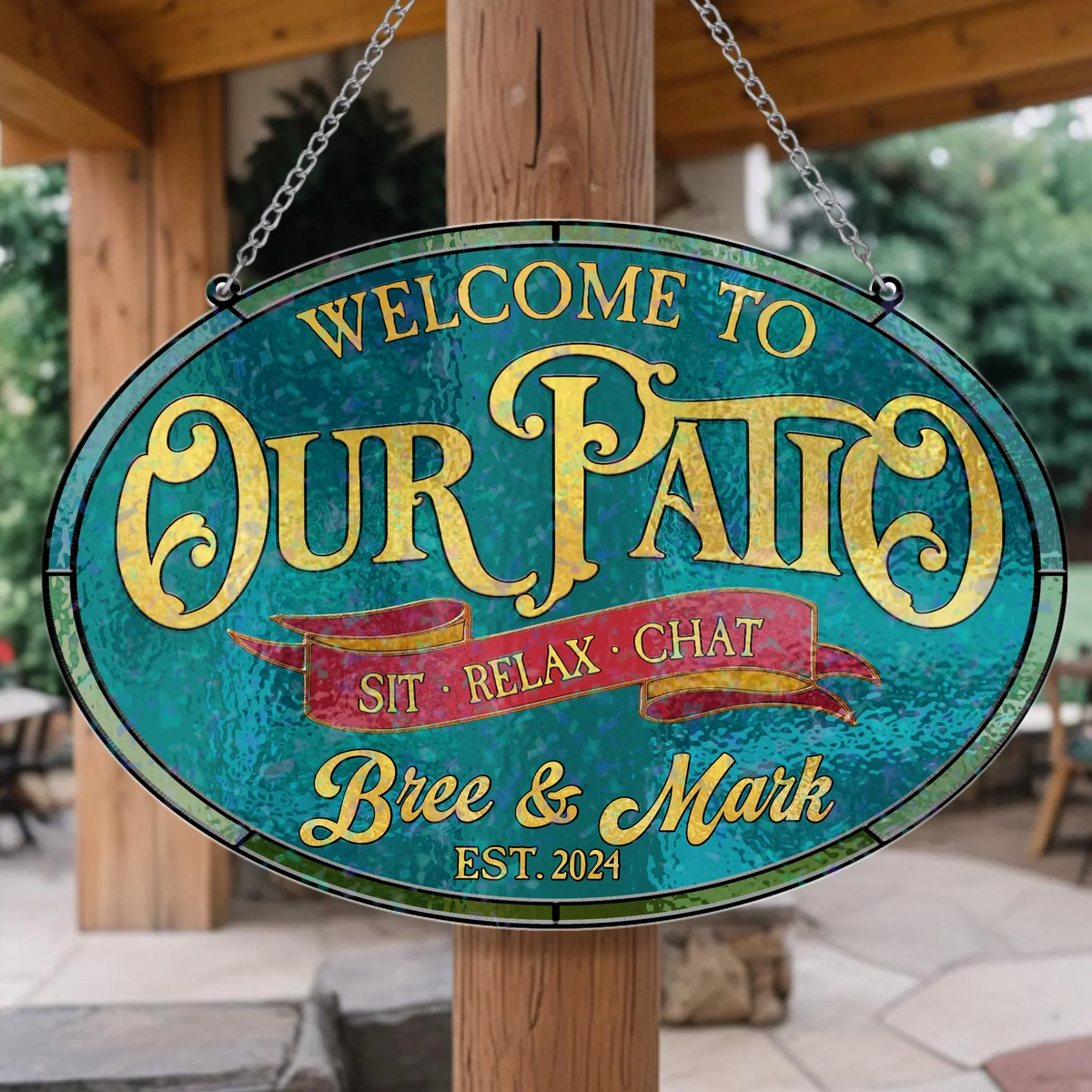 Personalized Welcome To Our Patio Acrylic Suncatcher - Summer Gift Idea - Sit Relax Chat