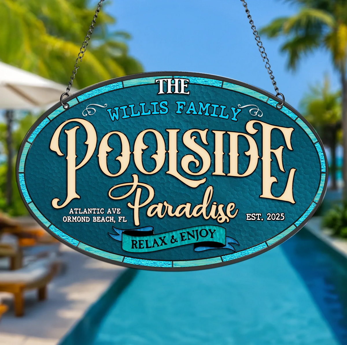Personalized Family Poolside Acrylic Suncatcher - Summer Gift Idea - Relax & Enjoy