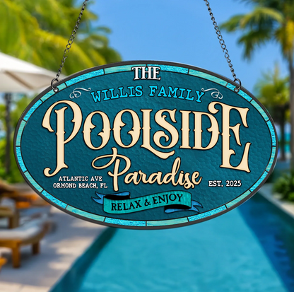Personalized Family Poolside Acrylic Suncatcher - Summer Gift Idea - Relax & Enjoy