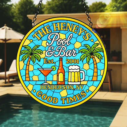 Personalized Poolside Acrylic Suncatcher - Summer Gift Idea - Pool & Bar