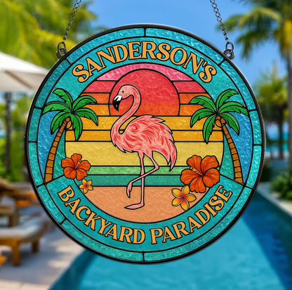 Personalized Flamingo Acrylic Suncatcher - Summer Gift Idea - Backyard Paradise