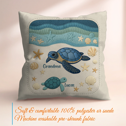 Personalized Turtle Grandma Pillow Cover - Gift Idea for Grandma - Up to 6 Grandkids
