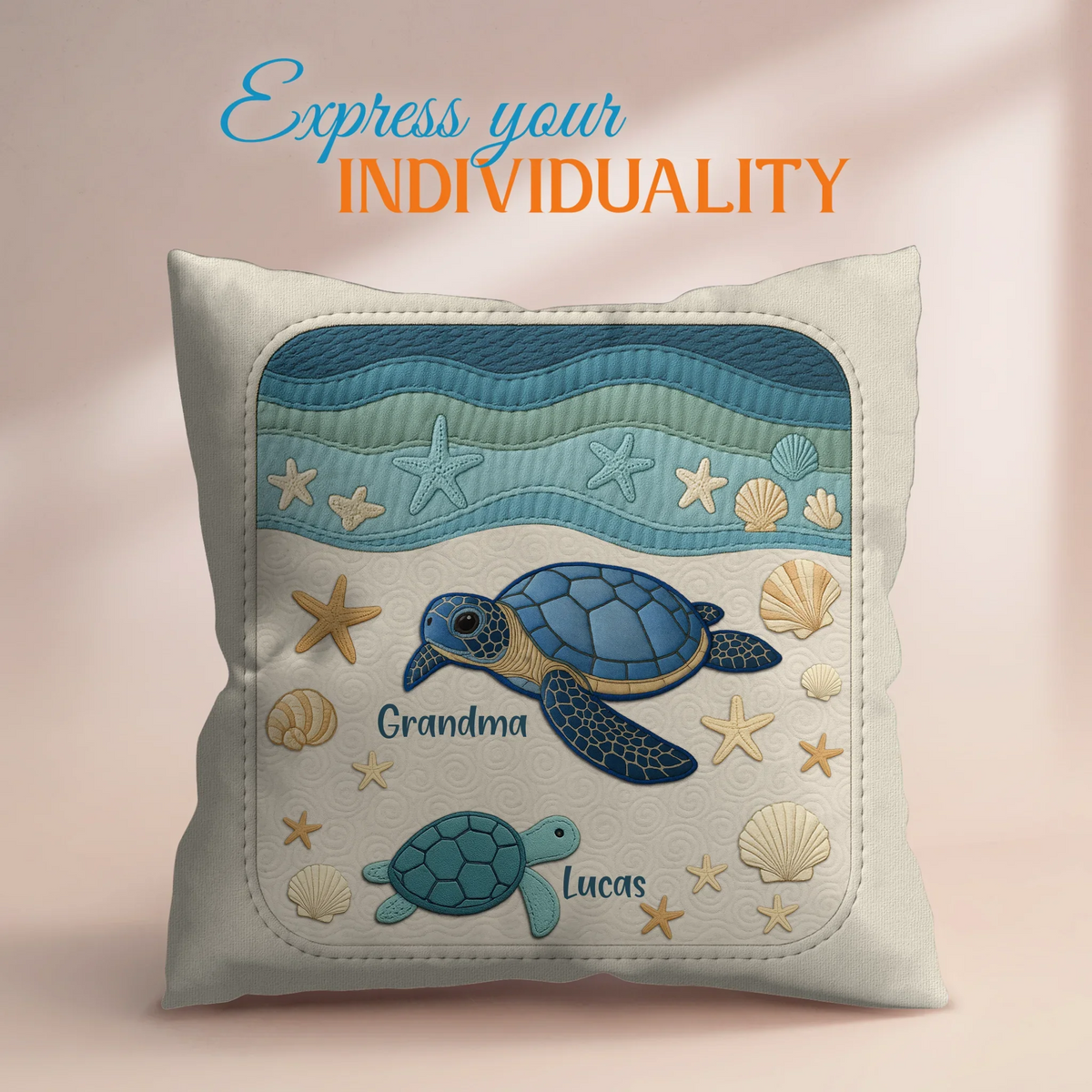 Personalized Turtle Grandma Pillow Cover - Gift Idea for Grandma - Up to 6 Grandkids