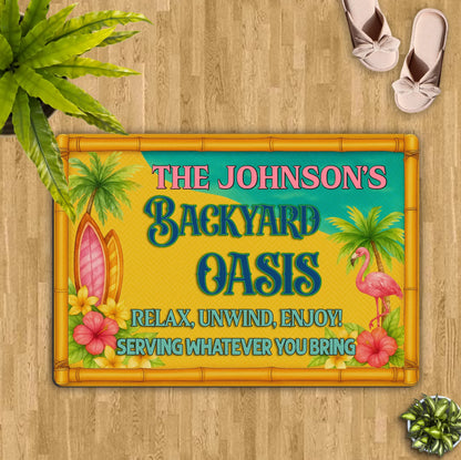 Personalized Backyard Oasis Doormat -  Tropical Welcome Mat - Relax Unwind Enjoy