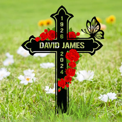 Custom Personalized Memorial Cross Stake Metal Sign - Memorial Gift Idea