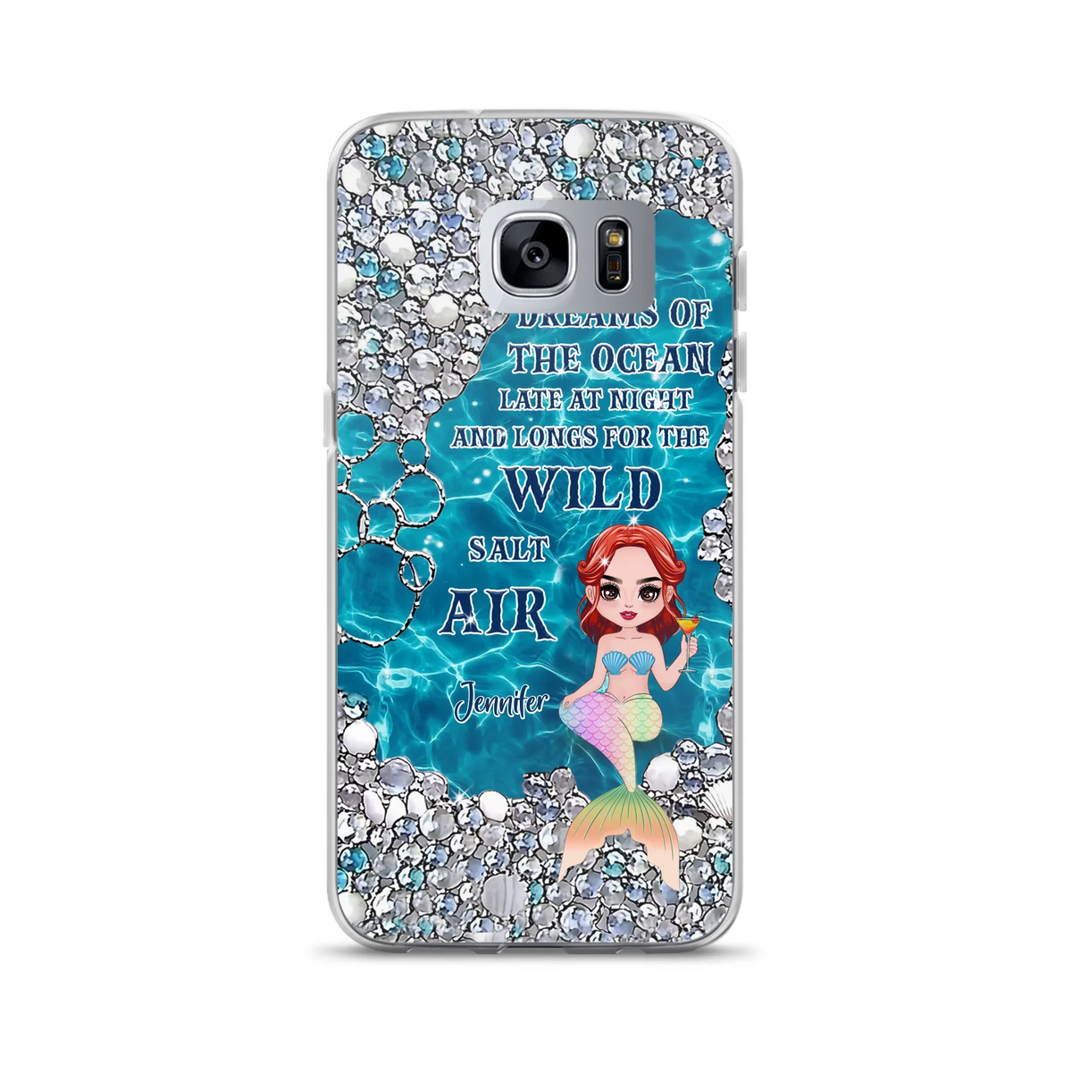 Custom Personalized Mermaid Phone Case - Gift Idea For Ocean Lovers/Mermaid - She Dreams Of The Ocean Late At Night  - Case For iPhone & Samsung