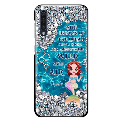 Custom Personalized Mermaid Phone Case - Gift Idea For Ocean Lovers/Mermaid - She Dreams Of The Ocean Late At Night  - Case For iPhone & Samsung