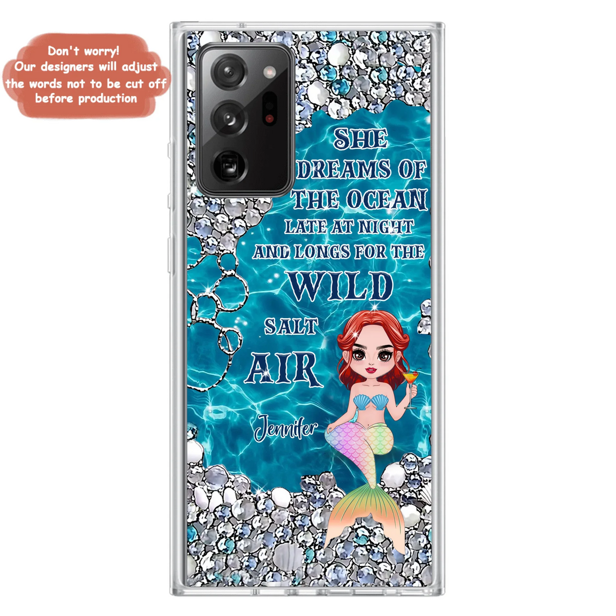 Custom Personalized Mermaid Phone Case - Gift Idea For Ocean Lovers/Mermaid - She Dreams Of The Ocean Late At Night  - Case For iPhone & Samsung
